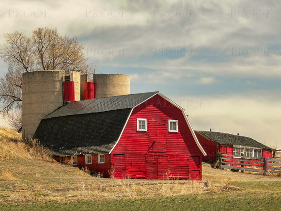 Red Barn with Silos Attached