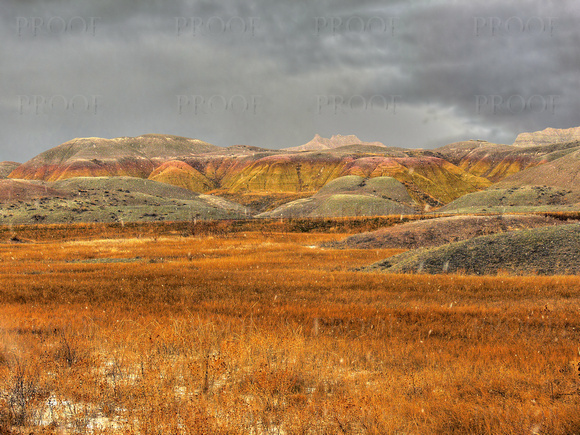 Yellow Mounds, South Dakota Badlands, as the Snow Begins